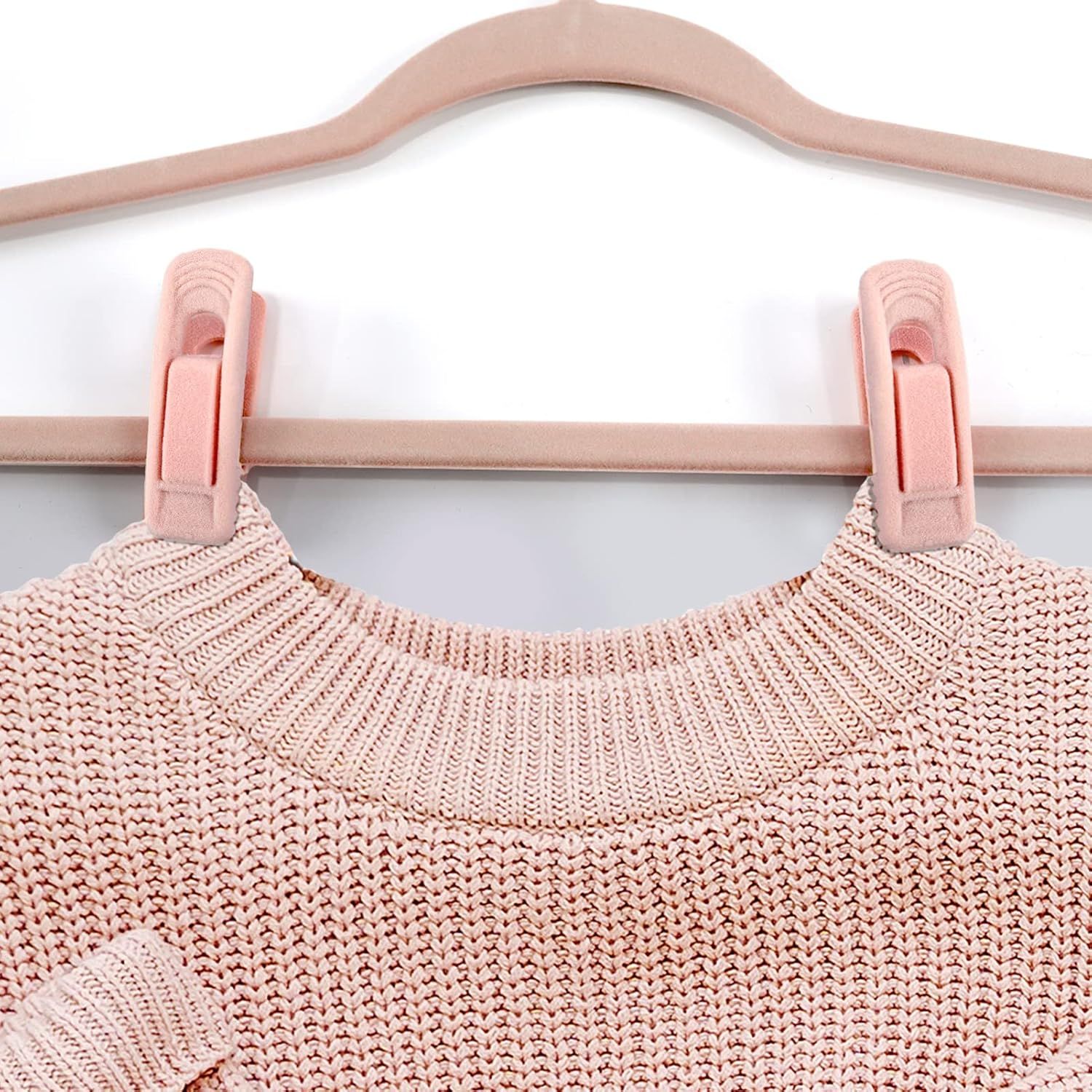 Light Pink Velvet Hangers - Strong Finger Clips for Thin Hangers, Perfect for Suits, Skirts, Pants & Baby Clothes โ image 3