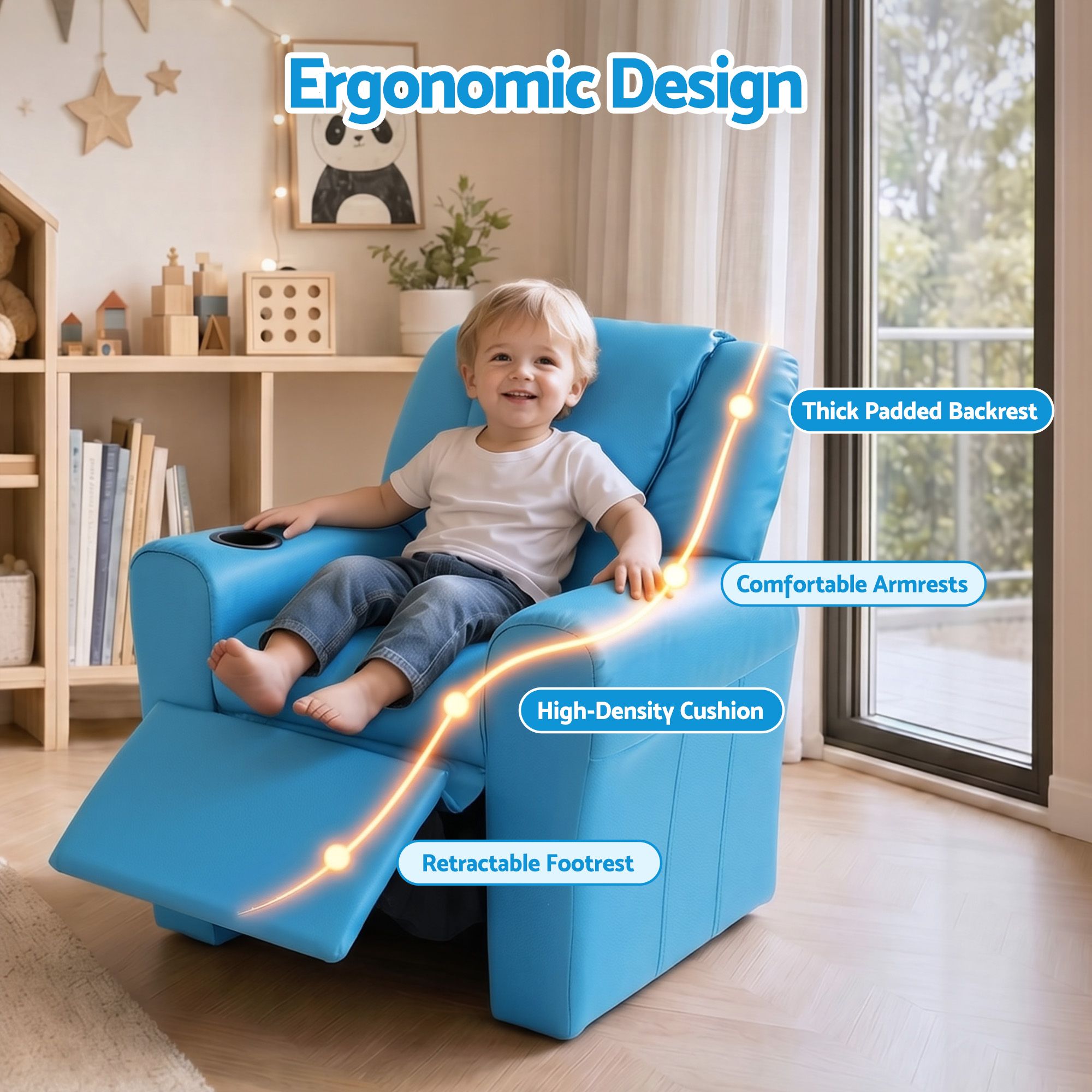 Keezi Kids Recliner Chair PU Leather Sofa Lounge Couch Children Armchair Blue โ image 5