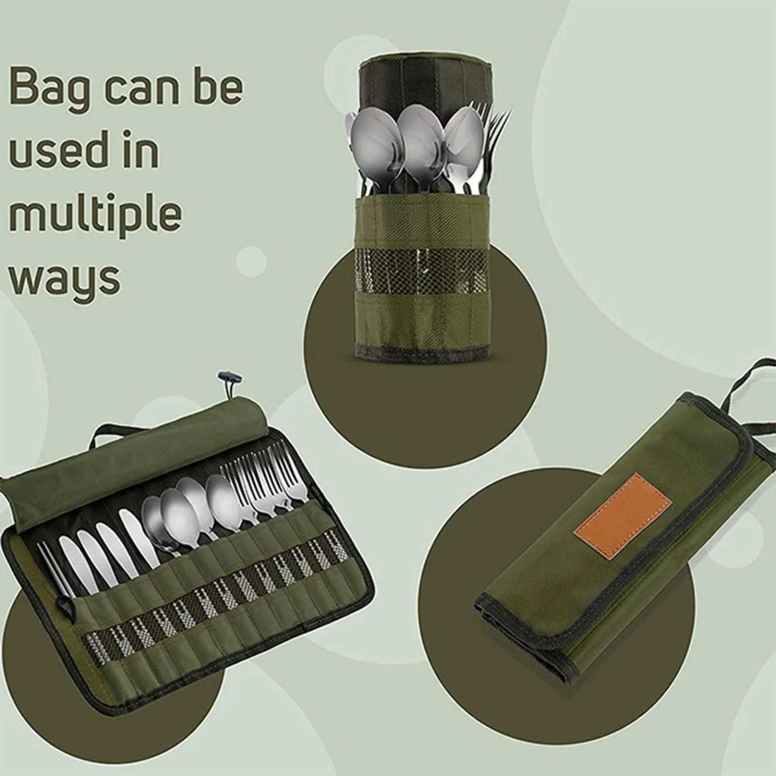 Outdoor Camping Cutlery Storage Bag Portable Roll Up Pouch Bag Cutlery St โ image 5