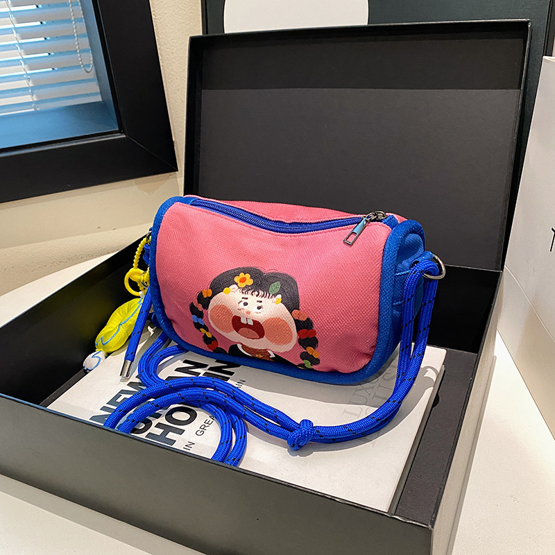 Whimsical Cartoon Girl Crossbody Bag - Lightweight Canvas with Adjustable Rope Strap & Flower Charm(Fruit green) โ image 3