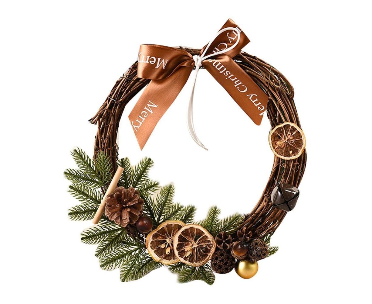 Farmhouse Wreath Boho Wreath, Artificial Pine & Golden Bell Wreath, Tree Hanging Garland Holiday Wreath โ image 2
