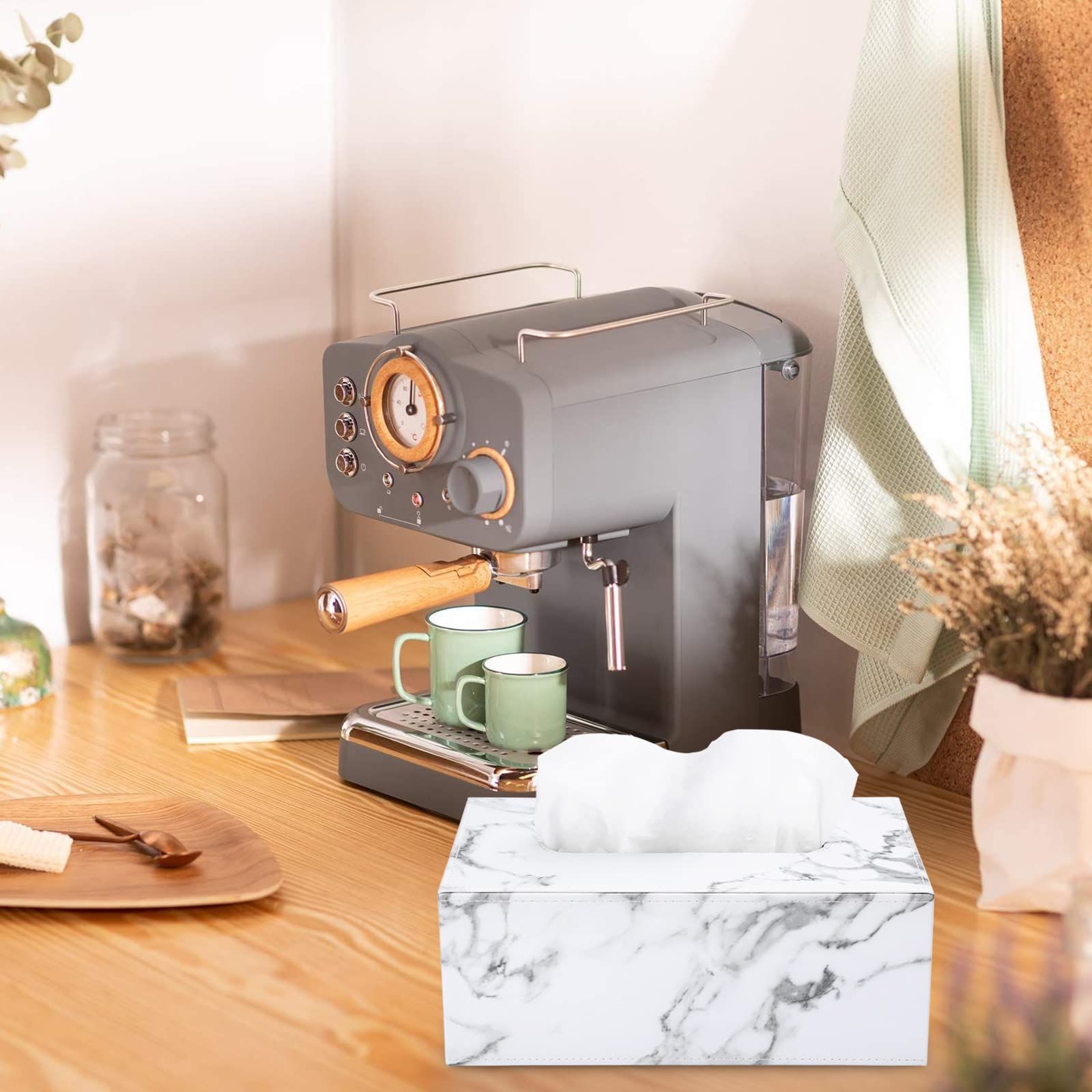 Holder with Magnetic Bottom, Decorative PU Tissue Box for Vanity Dresser Night Stand Table Countertop Home Office Car,Marble White โ image 2