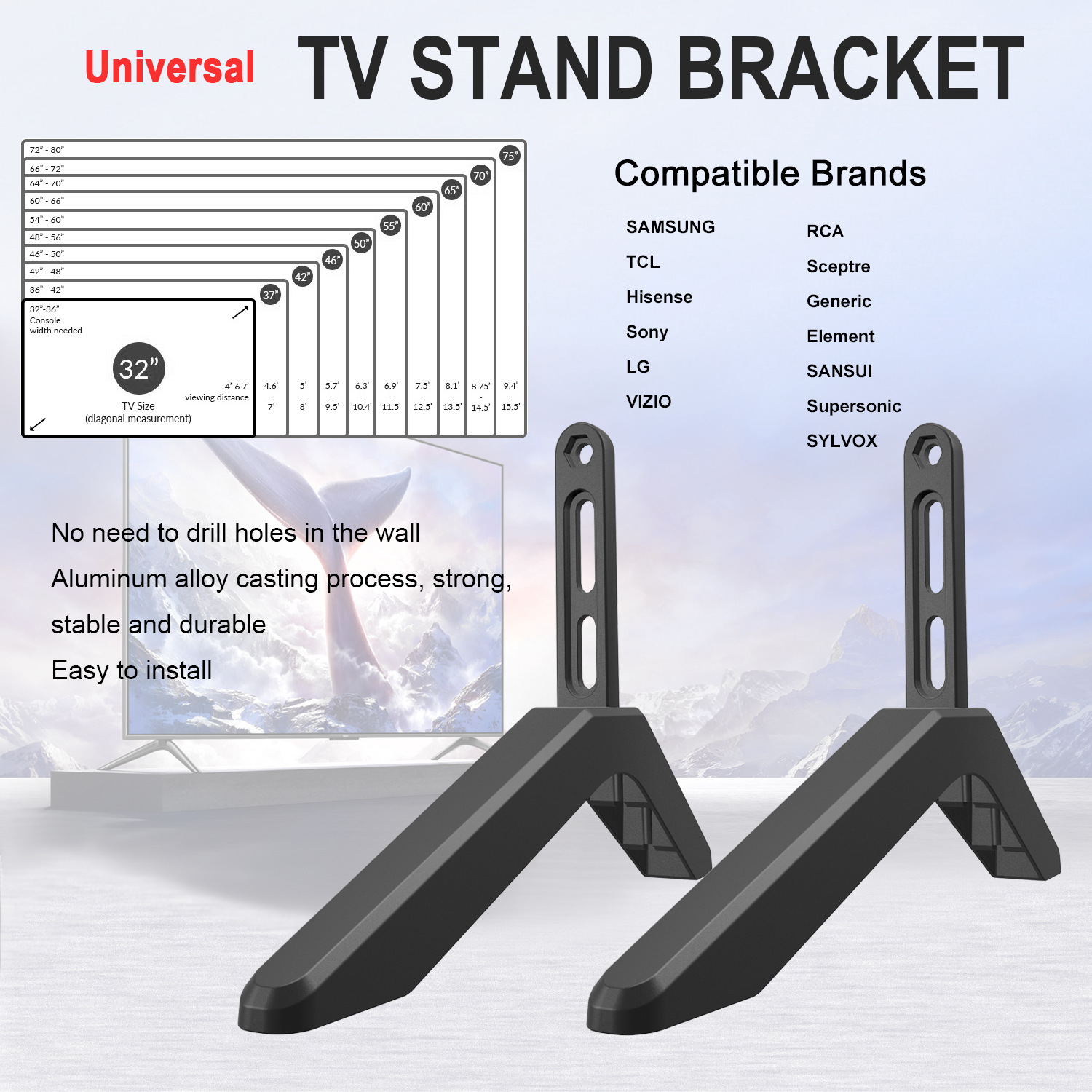 Universal TV Stand with Screws Easy Installation Tabletop Stand for TVs Compatible withSamsung LG TCL Vizio Hisense — image 4