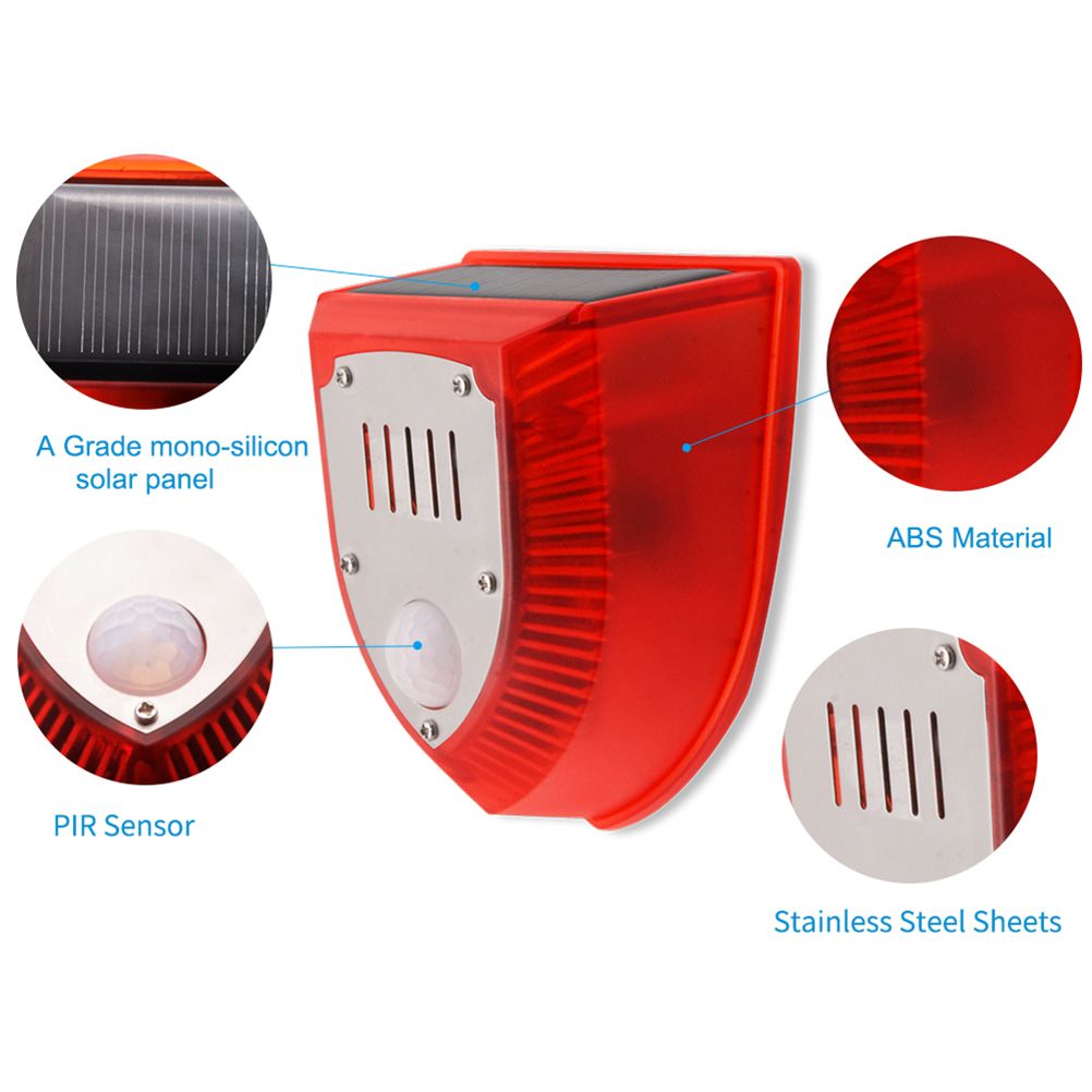 Solar Sound and Light Alarm Motion Sensor 110DB Sound Alert LED Flash Warning Strobe Security Alarm System for House Farm Villa — image 3