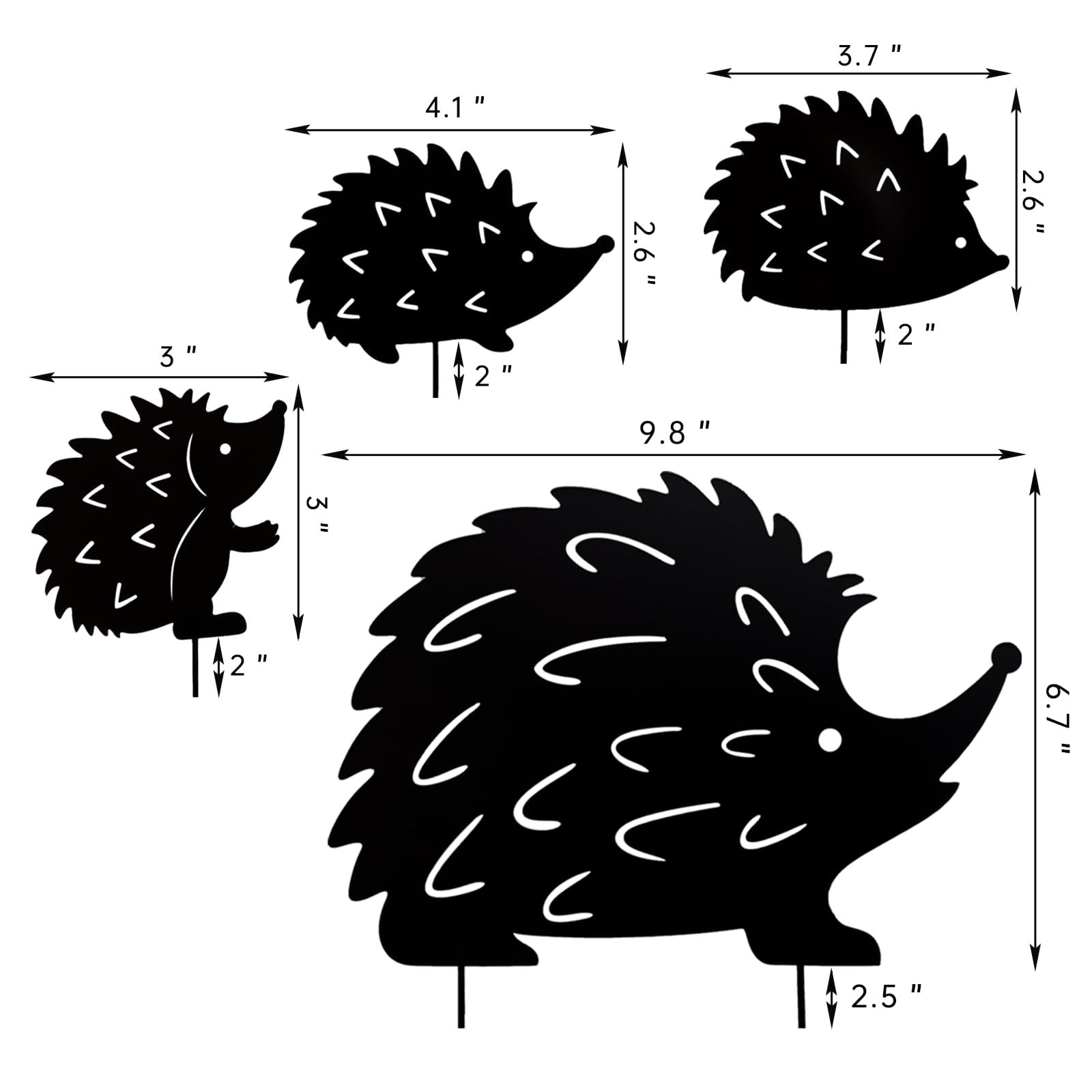 Hedgehog Decorations Outdoor Garden Stake Metal Hedgehog Decorative Garden Stakes, Yard Decor Art Lawn, Black Set of 4 — image 5