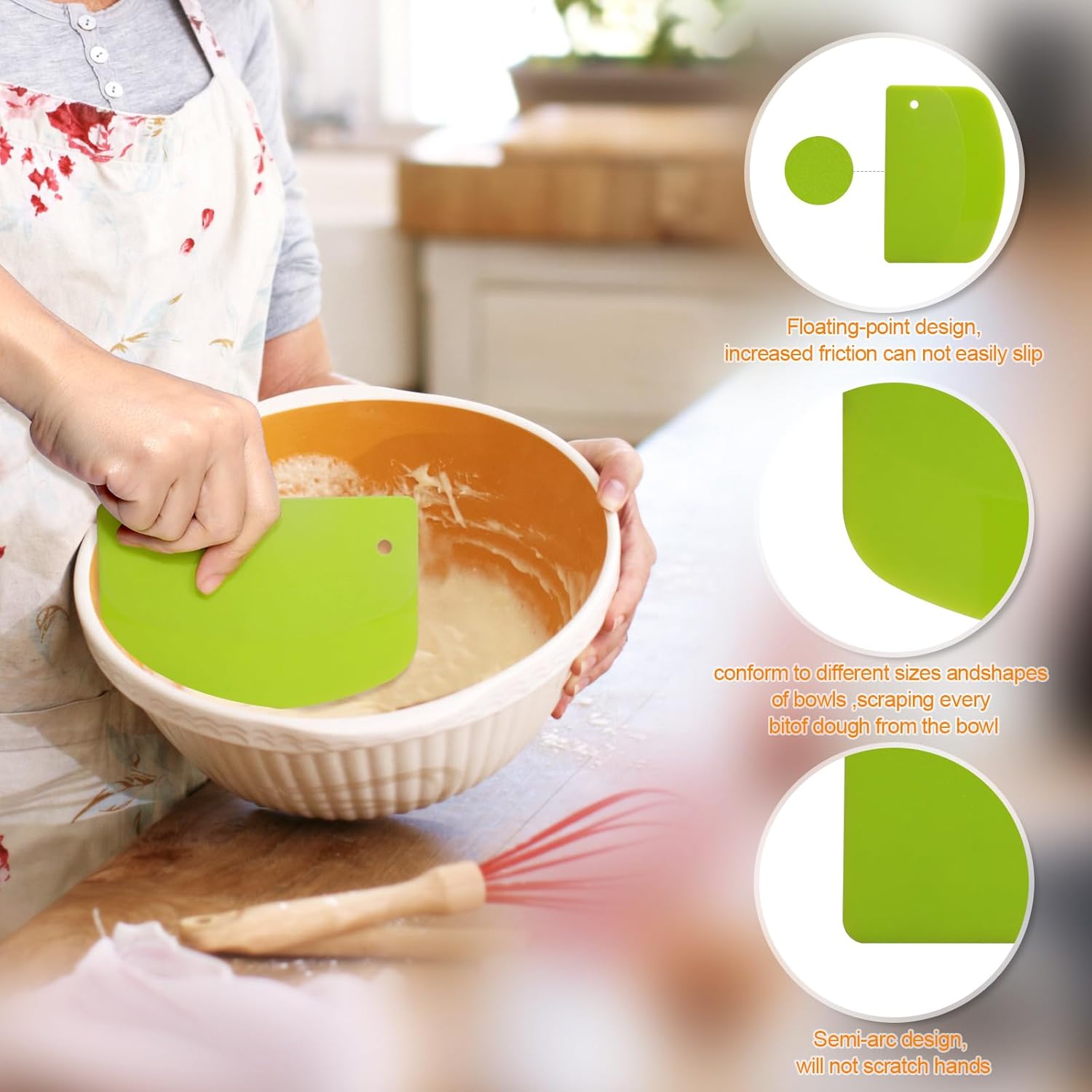 3 Pieces Food Dough Scraper, Plastic Multi - Purpose Kitchen Pastry Cutting Tool, Flexible Bowl Scraper with Curved Edge, Cake Baking Bench Scraper — image 3