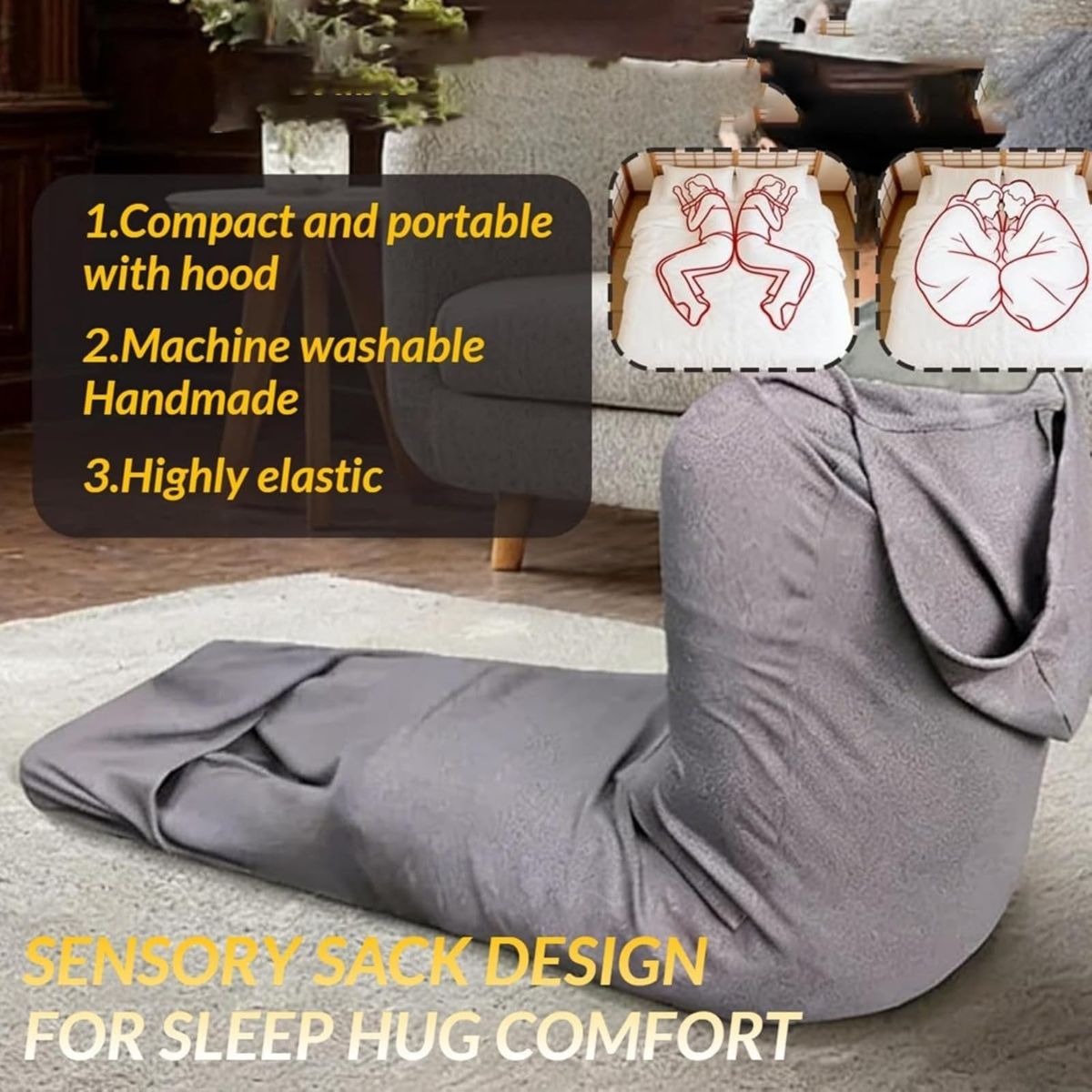Sleep Pod - Wearable Blanket Hoodie for Anxiety Relief & Deep Sleep, Portable Personal Sleeping Bag for Travel, Camping and Cozy Lounging - Gray - Size — image 5