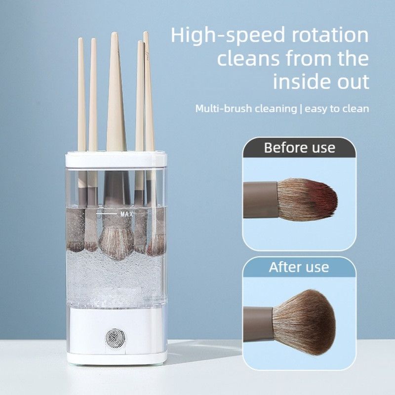 Makeup Brush Cleaner, USB-Powered High-Speed Rotating Cosmetic Brush Washing and Storage Machine—White — image 2
