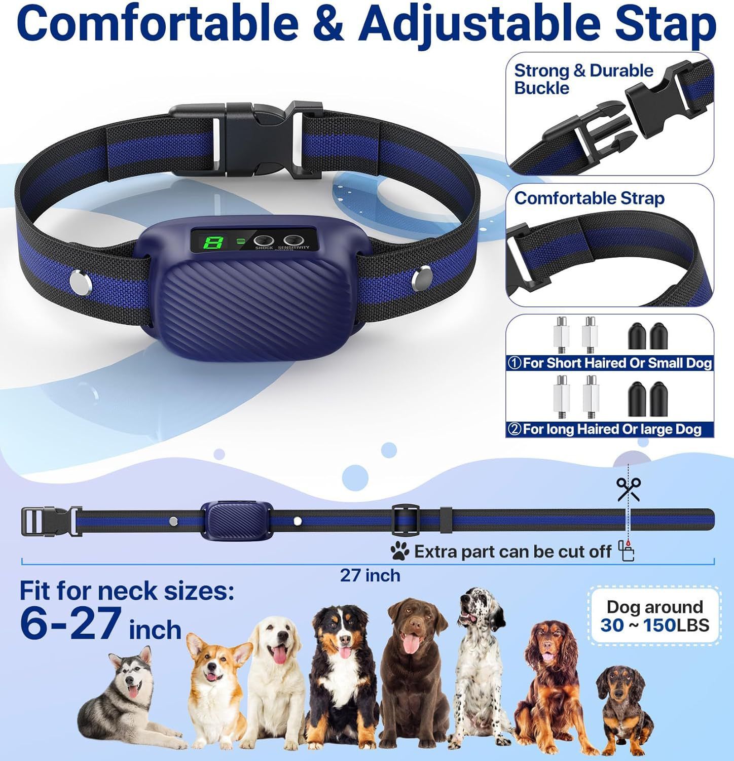 Dog Bark Collar for Large Medium Dogs,Automatic Barking Collar with 3 Training Mode,Rechargeable Anti Bark Collar (blue) — image 5