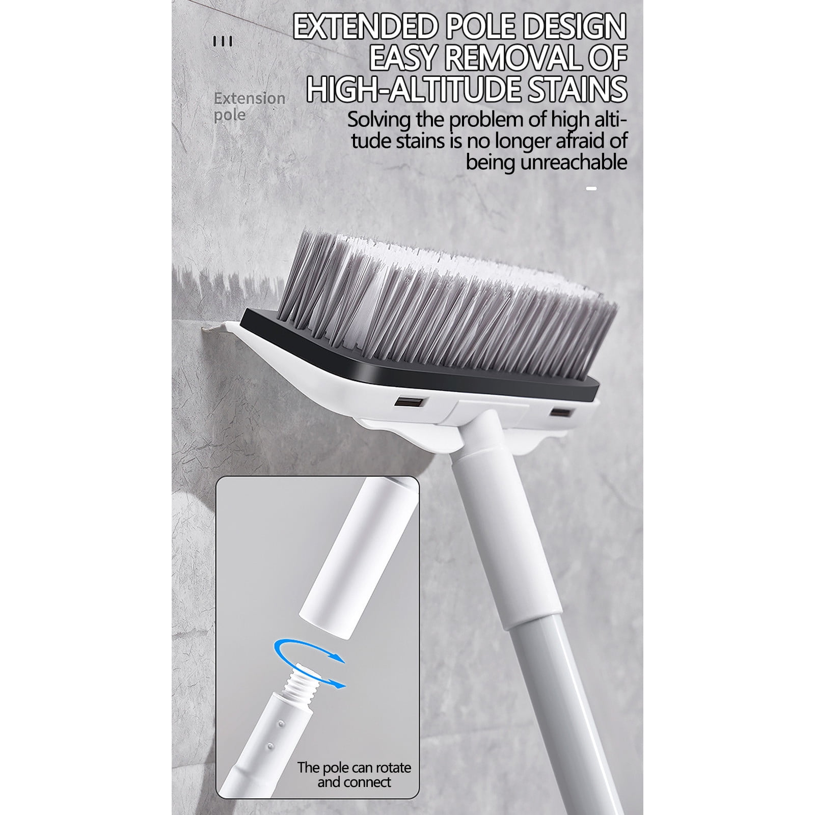 2-in-1 Floor Scrub Brush with Long Handle, Stiff Bristle Brush and Squeegee for Bathroom, Tile, Shower, Deck and Garage, White โ image 4