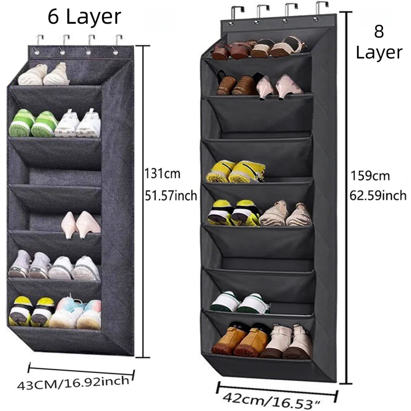 8-Tier Grey Collapsible Over-the-Door Hanging Storage Bag - Space-Saving Shoes & Sundries Wall Holder with Hooks — image 2