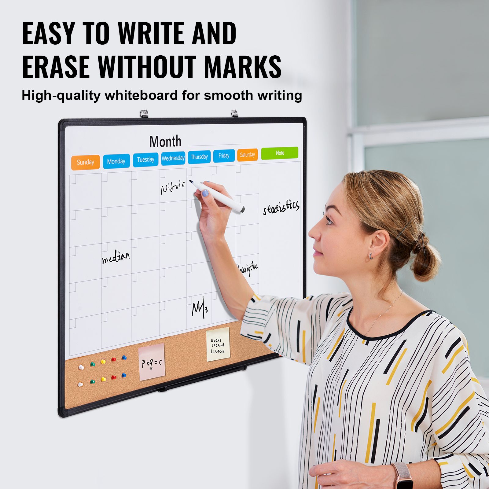 36"x 24" Monthly Calendar Whiteboard & Cork Board Combo with Aluminum Frame – 2-in-1 Magnetic Dry Erase Bulletin Board for Wall Mount – Ideal for School, Home — image 3