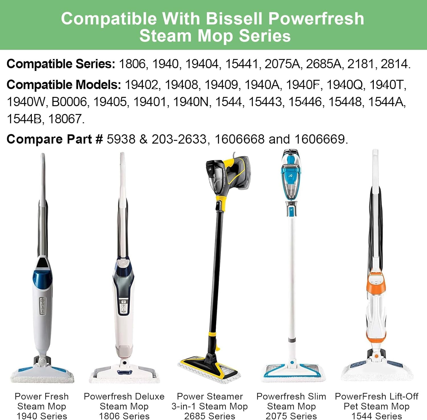 10 Pack 1940 1806 2685A Steam Mop Pads For Bissell Powerfresh Steam Mop Deluxe Pet Lift-Off Plus Slim Scrubbing Steam Mop Replacement Pad 1940A 2814 1544A — image 2