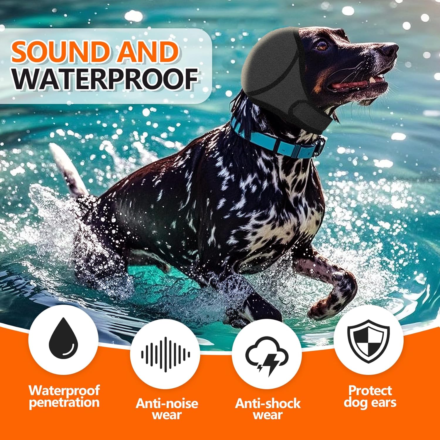 Dog Ear Covers Grey L-Shaped Soundproof No Cap Elastic Waterproof for Hematomas Bathing Drying Swimming Grooming Head Coverage โ image 4