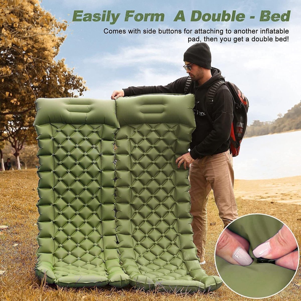 Self-Inflating Sleeping Mat - Self-Inflating with Built-in Foot Pump - 195x60x7 cm - Sleeping Mat - Small Sleeping Mattress - Camping Bed - Foldable Guest — image 5