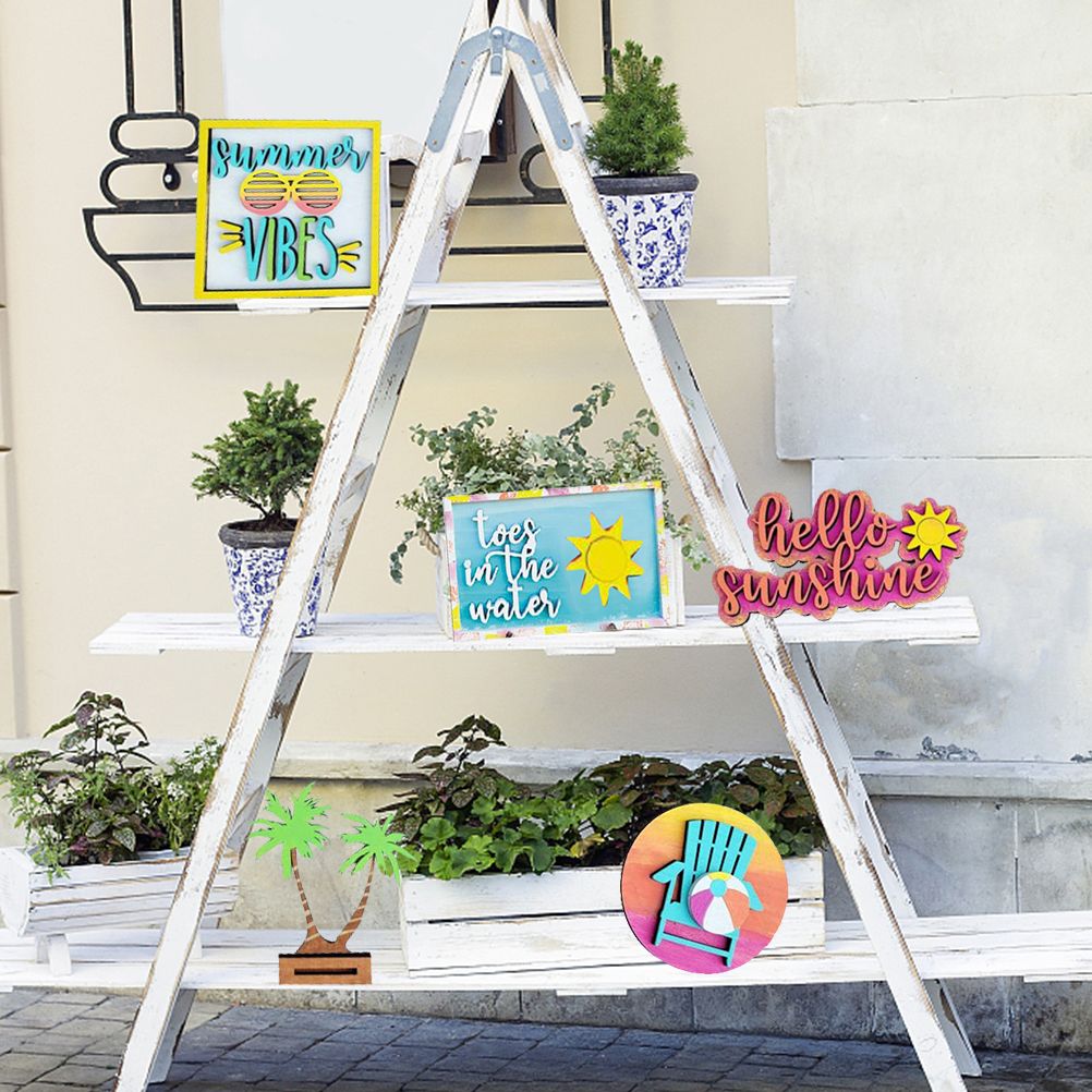 Tiered Tray Stand Wood Tiered Serving Tray Decor Holder Summer Beach Farmhouse Decorative Wooden Tiered Stand Kitchen Counter Table Decor — image 5
