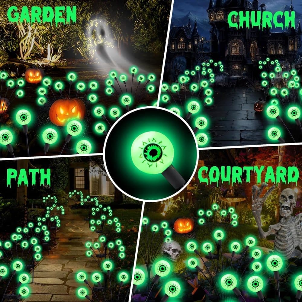 4-Pack Solar Halloween Eye Lights for Garden and Patio Decoration, Waterproof, 1/4, Green — image 3