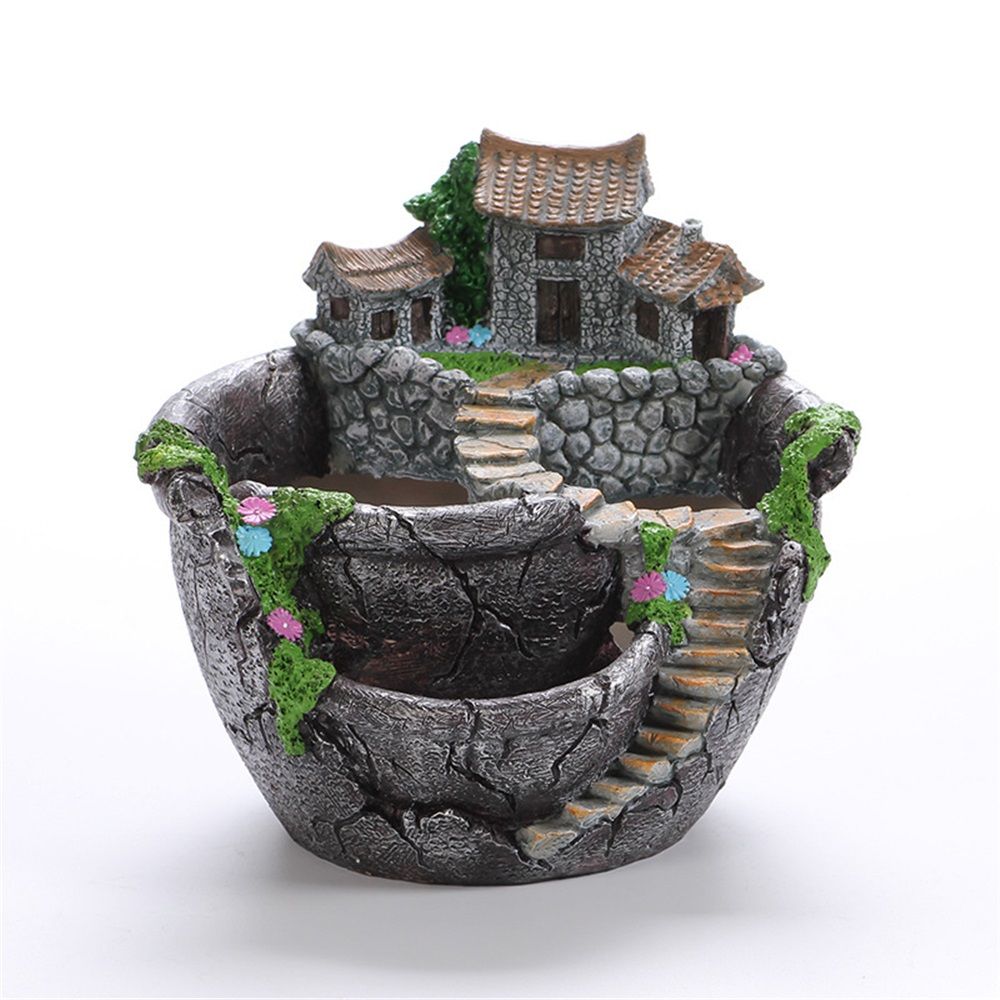 Fairy Garden Planter Plants Pot Tiny Creative Flowers Succulent Plants Fairy House Pot Holders Hanging Garden Design with Sweet House (Sliver)