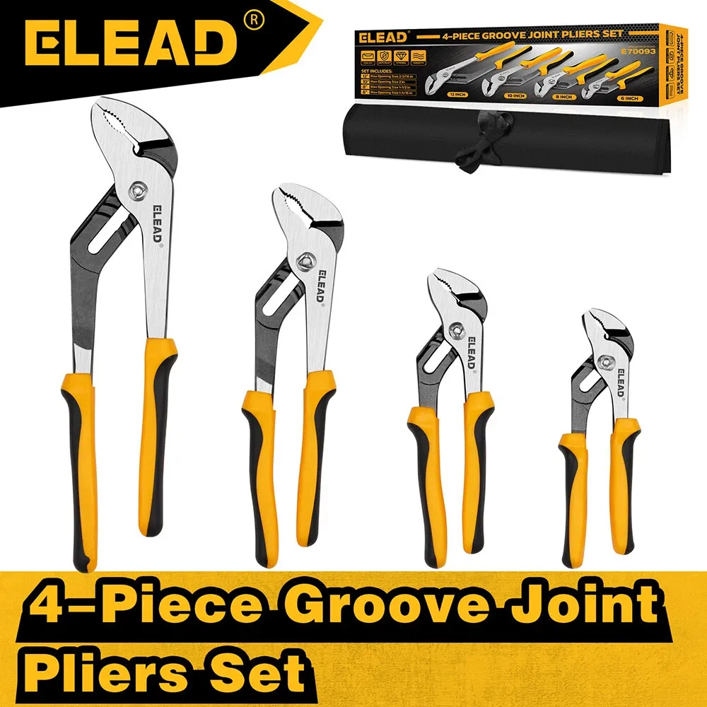 ELEAD 4Pcs Groove Joint Pliers Set Adjustable Water Pump Pliers with Tool Bag