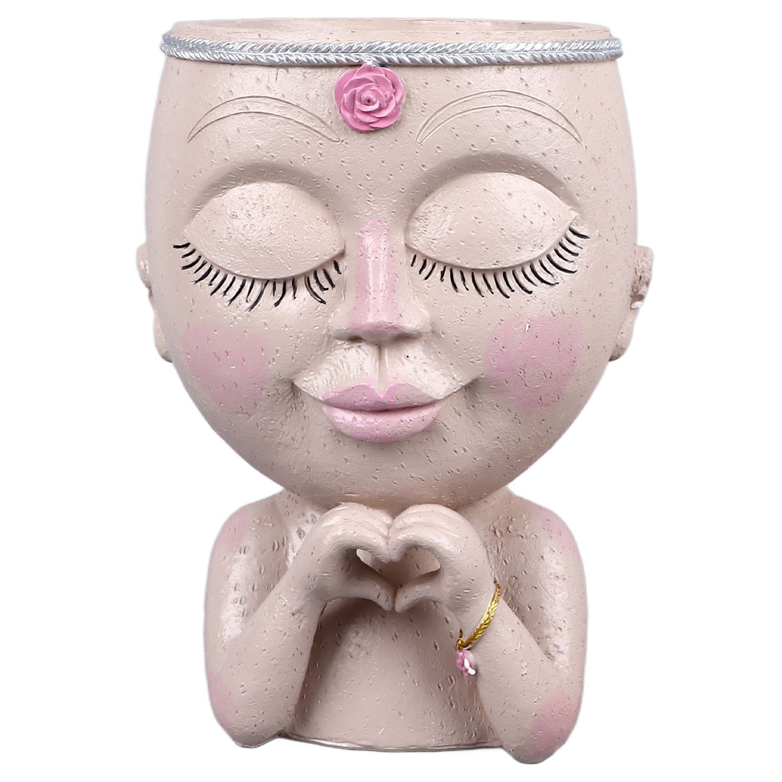 Face Planter Pot Resin Love Style Lady Head Succulent Planter Women Face Flower Pot with Drainage Hole Spades for Indoor Outdoor White — image 6