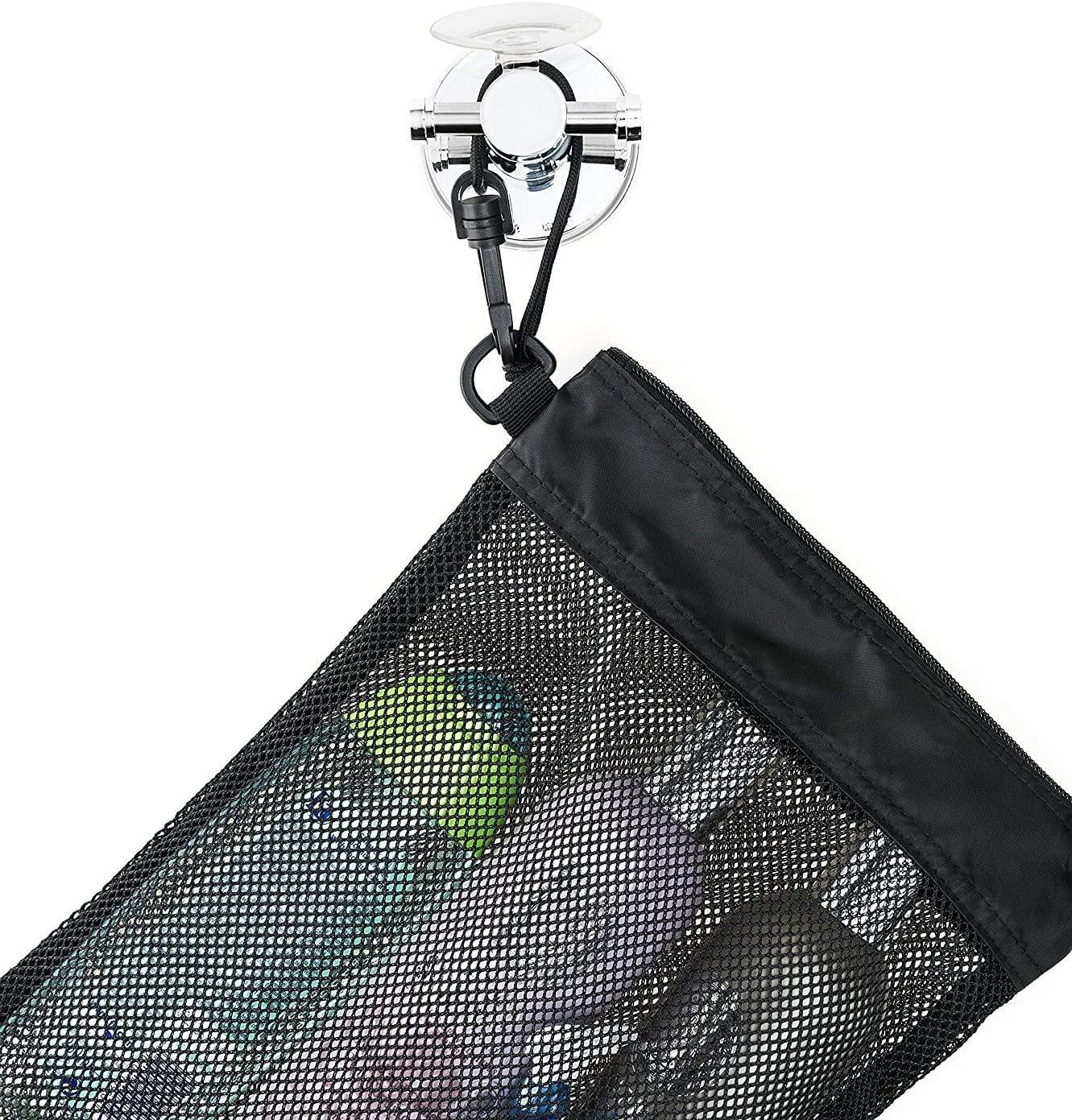 Mesh Shower Caddy Tote Toiletry Organizer with Suction Cup, Hanging Cord and Zipper Drawstring Pouch for Dorm Gym Travel, Black โ image 4