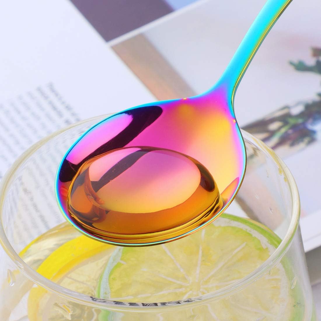 7-Inch Soup Spoons, 6 Pieces Bouillon Spoon,18/10 Stainless Steel Finished Table Dinner Spoons Set of 6 (Rainbow) — image 3