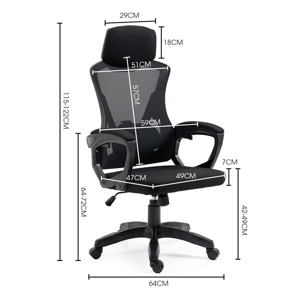 FORTIA Ergonomic Office Desk Chair, Height Adjustable Lumbar Support, Mesh Fabric, Headrest, Black — image 6