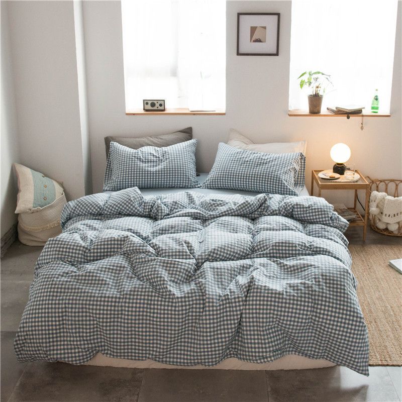 Cotton 4 Piece Set Modern Minimalist White Bed hat kit_1.5m bed-quilt cover 200 × 230cm (four-piece set)