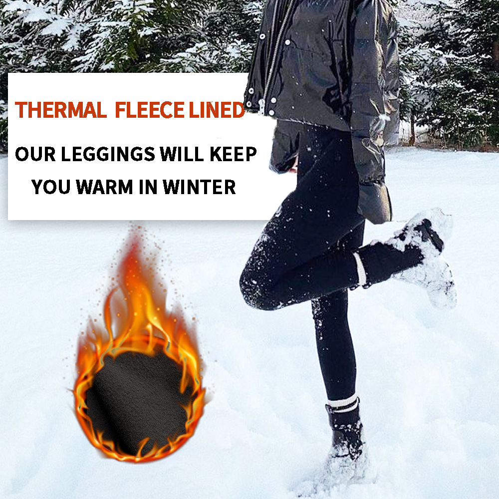 Size L Black Women's Mid Waist Plush Leggings with Pockets - Autumn and Winter Leggings with Pockets โ image 2