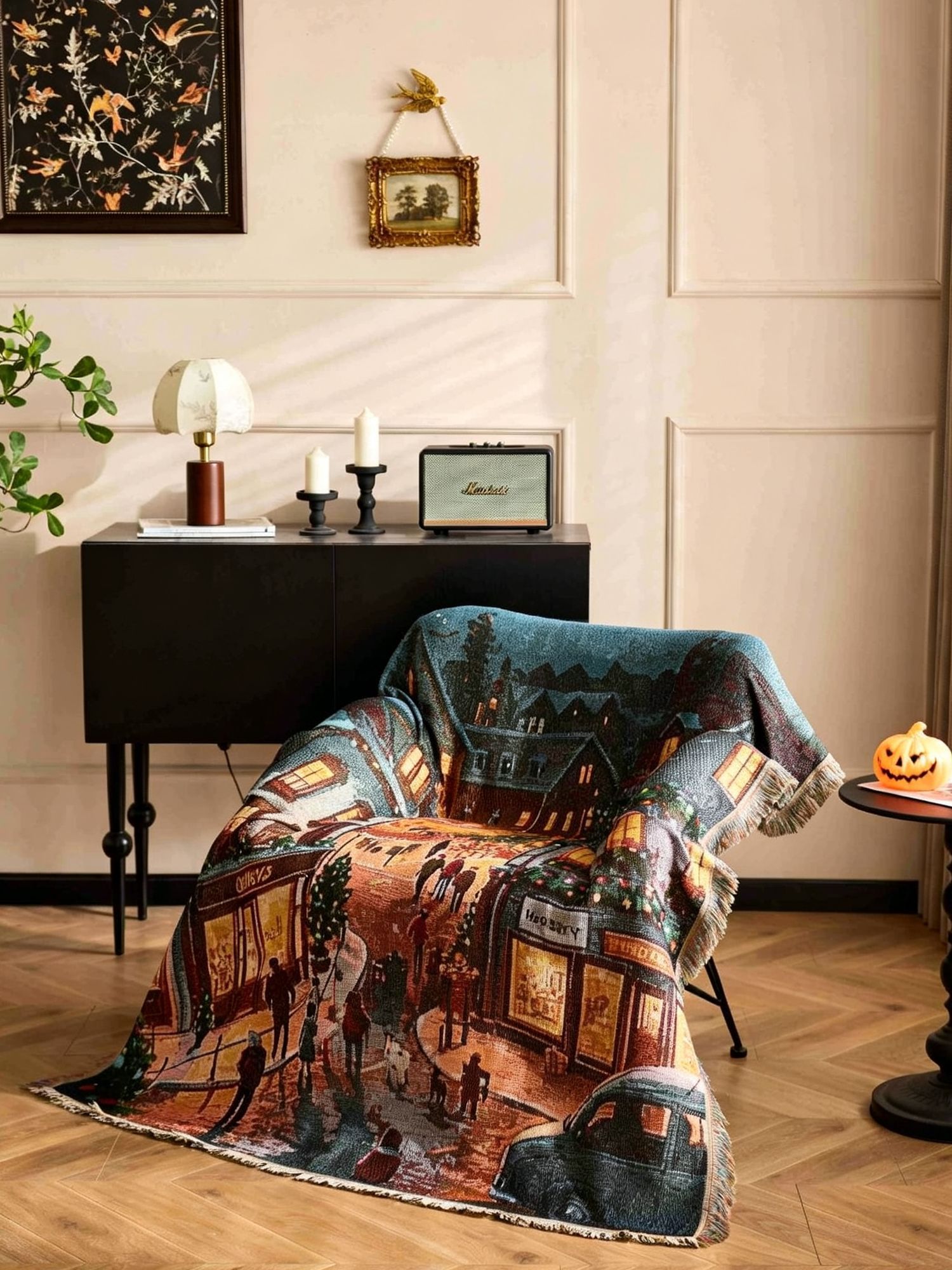 Soft Home Rest Throw Blanket, Christmas & Halloween Themed Decor Tapestry, Comfortable Lunch Break Blanket, Fairy‑tale Cat Swirl Print, 157x130cm — image 3