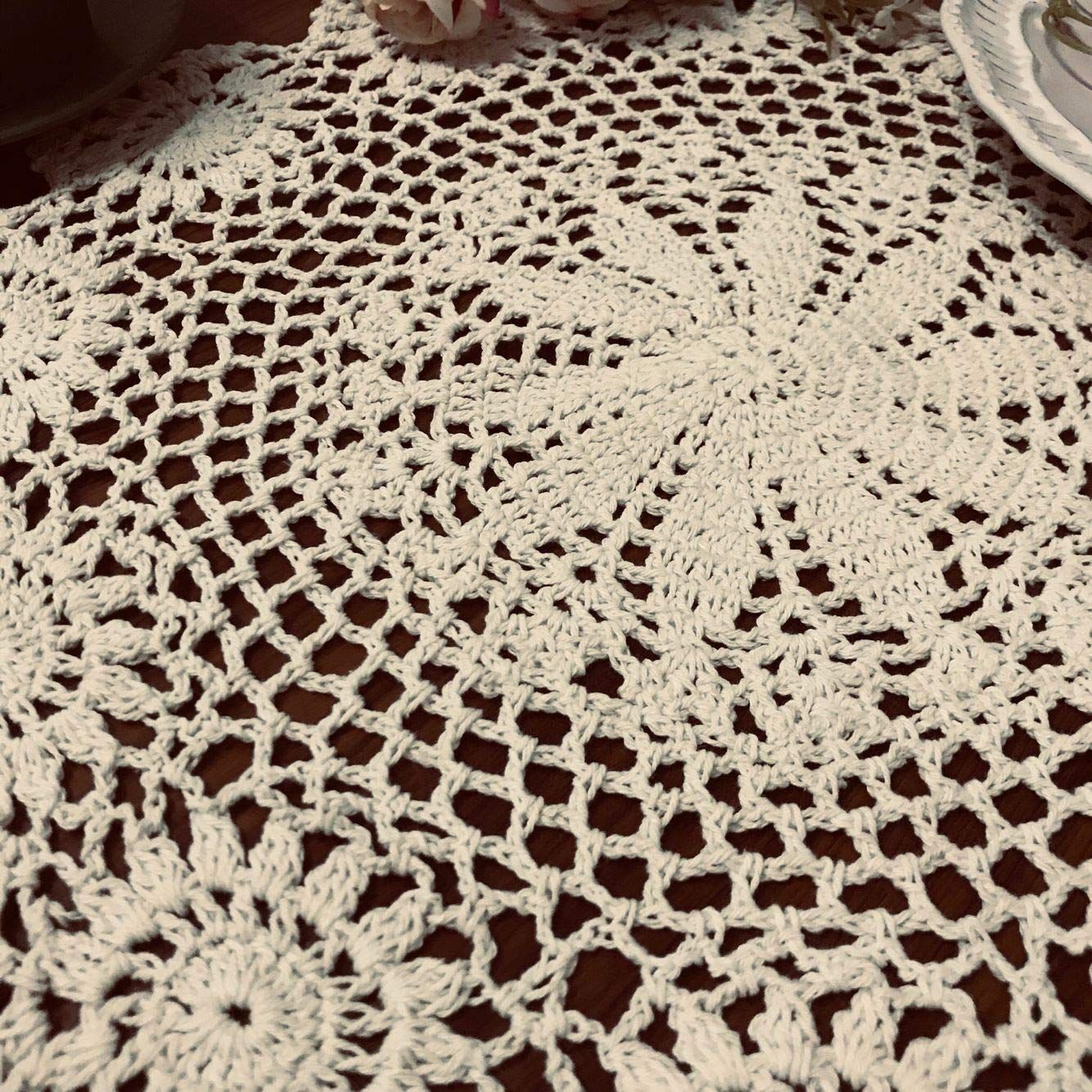 Beige 13 Inch Round Handmade Cotton Lace Tablecloths Placemats,for adding a vintage touch to your home decoration,2 PCS