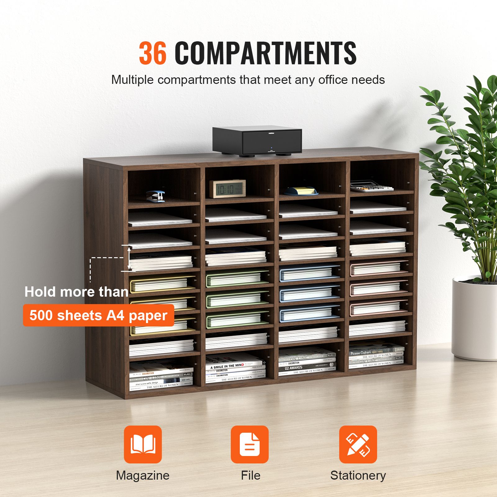 Literature Organizers, 36 Compartments Office Mailbox with Adjustable Shelves, Wood Literature Sorter 997x305x680 mm for Office, Home, Classroom, Mailrooms โ image 4