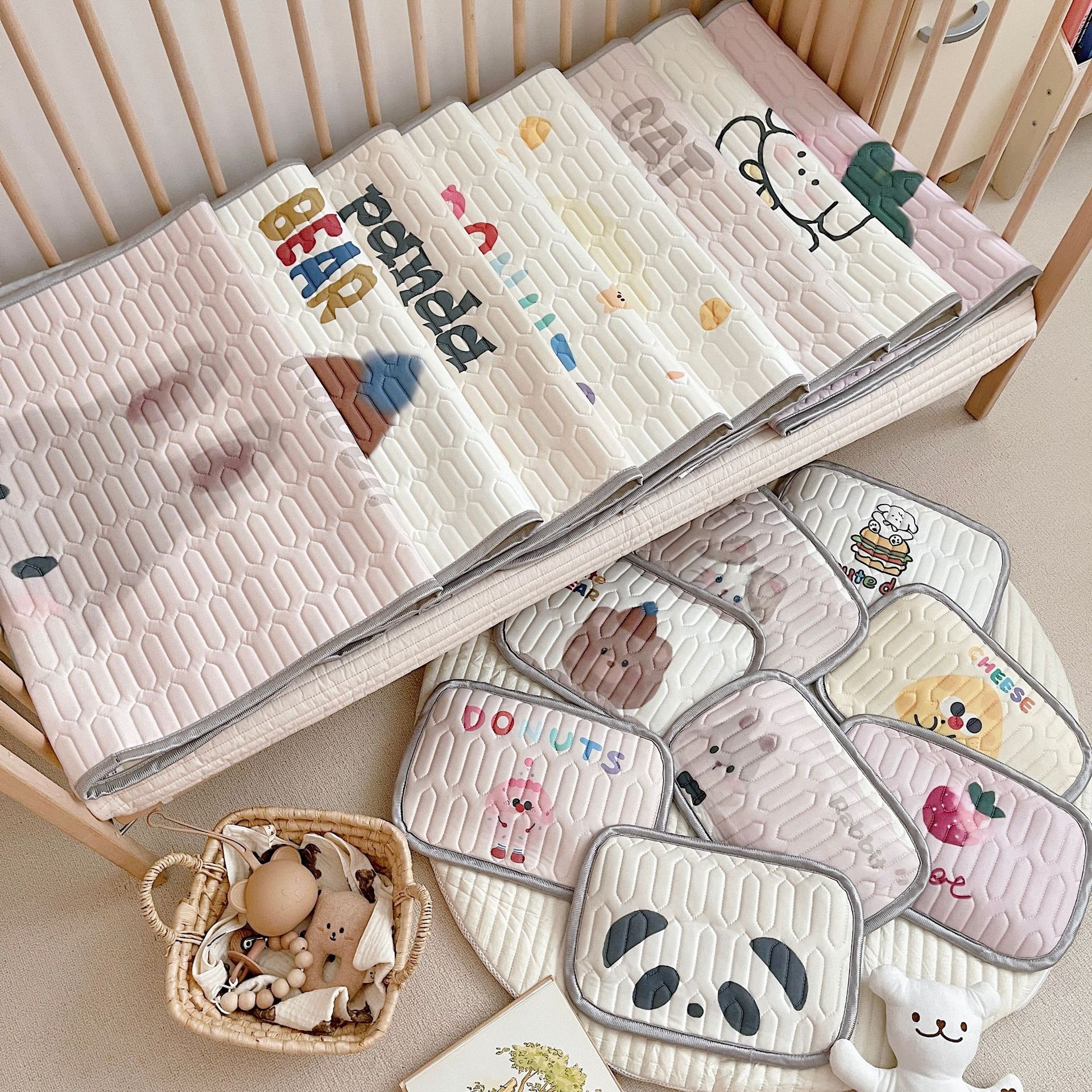 Cute Cat Pattern 2 Piece Set Kids Cooling Pad Set - 60x120cm Cartoon Latex Mattress Protector, Pillow โ image 3