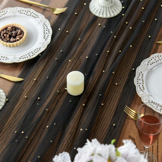 Black Table Veil with White Pearls - Silky Gauze 30x120 Inches - For Weddings, Parties & Table Decorations — image 4