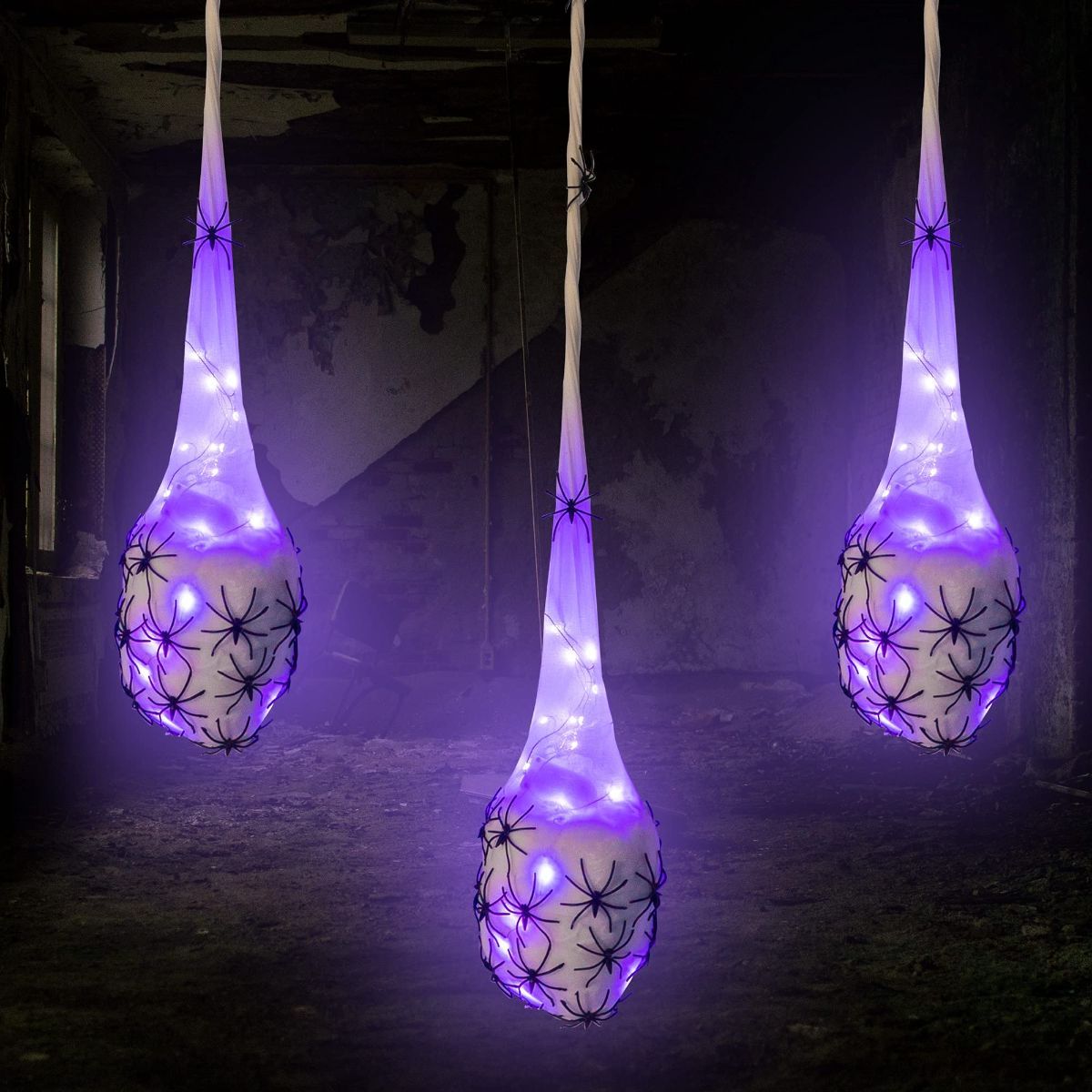 3.2FT Halloween Decoration Hanging Light Up Spider Egg Sacs 3 Packs, Sacks Props for Halloween, Birthday Indoor Outdoor D — image 3