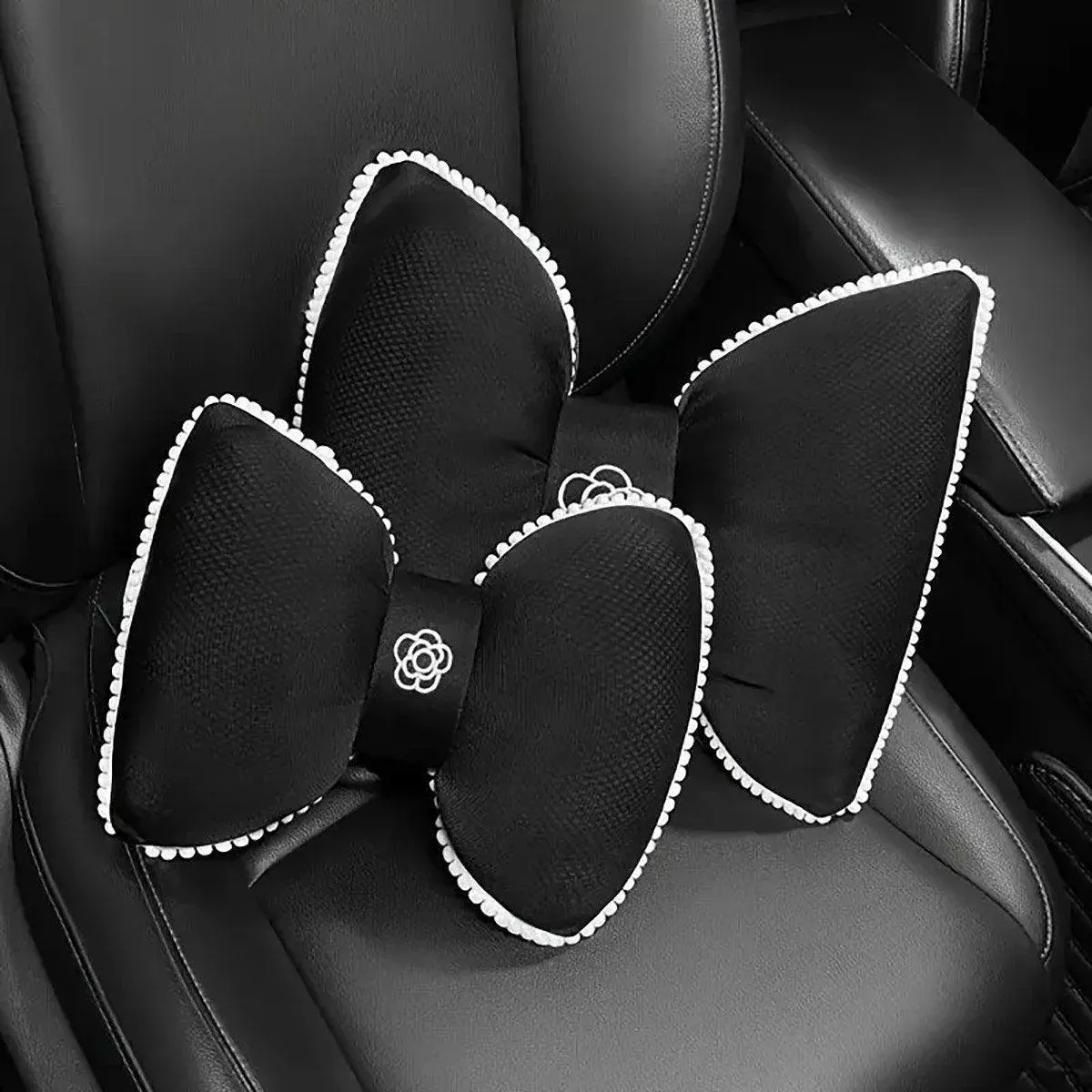 Black Bowknot Neck Pillow Plush Bow Tie Soft Plush Car Headrest Waist Support - Headrest β image 5