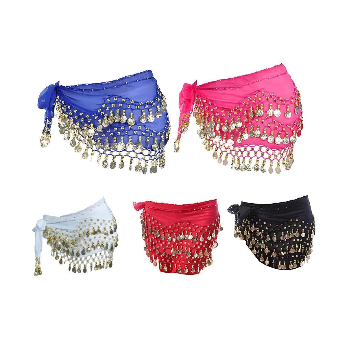 1X 3Rows Belly Dance Dancing Hip Scarf Belt Chain Skirt Golden Tone 98 Coin Bead - Red โ image 3