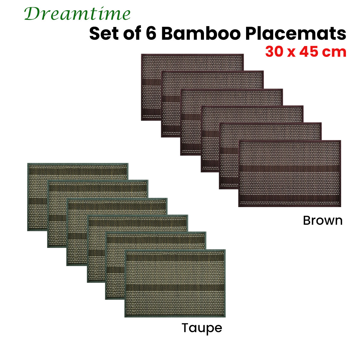 Set of 6 Dreamtime Bamboo Table Placemats 30 x 45cm Brown — image 2