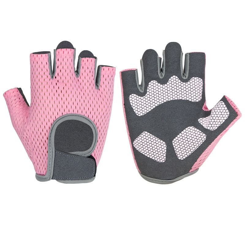 MKAS Men Women Half Finger Cycling Gloves Polyester Pink ordinary 1-2041 L