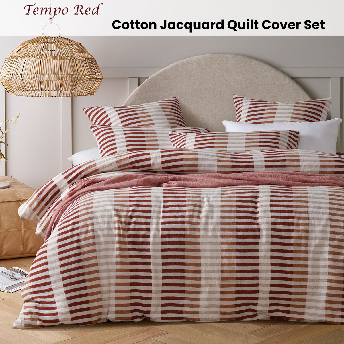 Vintage Design Homewares Tempo Red Cotton Jacquard Quilt Cover Set King — image 2