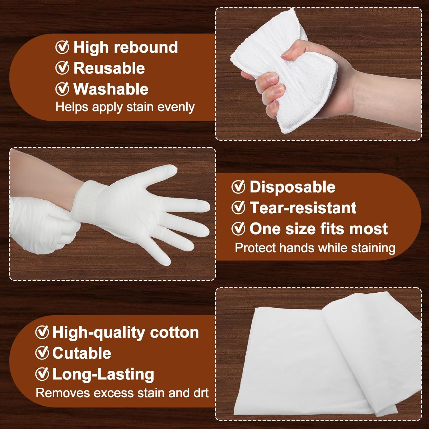 60 Pcs Wood Staining Applicator Kit Include Microfiber Sponge Applicator Pads Cotton Lint Free Cloth Disposable Nitrile Gloves for Wood Stain and Oil Based — image 5