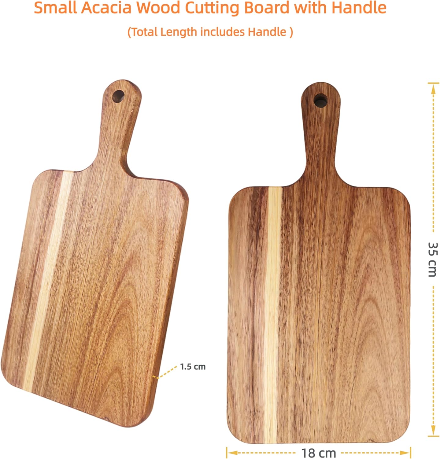 Acacia Wood Cutting Board with Handle, Wooden Cutting Boards, Chopping Board, Charcuterie Board, Serving Board for Cheese, Bread, Pizza, Vegetables & Fruits — image 2
