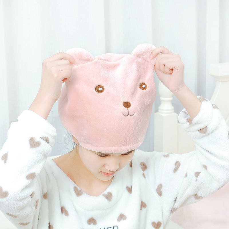 Women Girl Hair Dry Cap Hair-Drying for Head Wrapped Towel Absorbing Bathing Tu Dry Hair Cap Bear Shower Cap Animal Hair-Drying — image 3