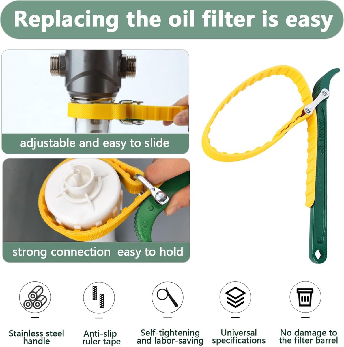 Strap Wrench - Oil Filter Wrench - Swivel Tensioning Strap - Oil Filter Pliers with Strap - Anti-Slip Strap - Max Diameter 130 mm - Strap Wrench for Opening — image 3