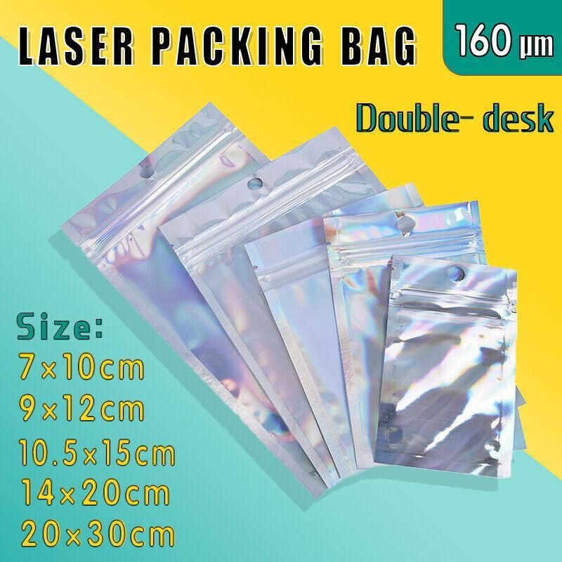 100/200X Iridescent Zip Bags for Food Storage & Holographic Makeup Pouch - 7 × 10cm 100PCS — image 2