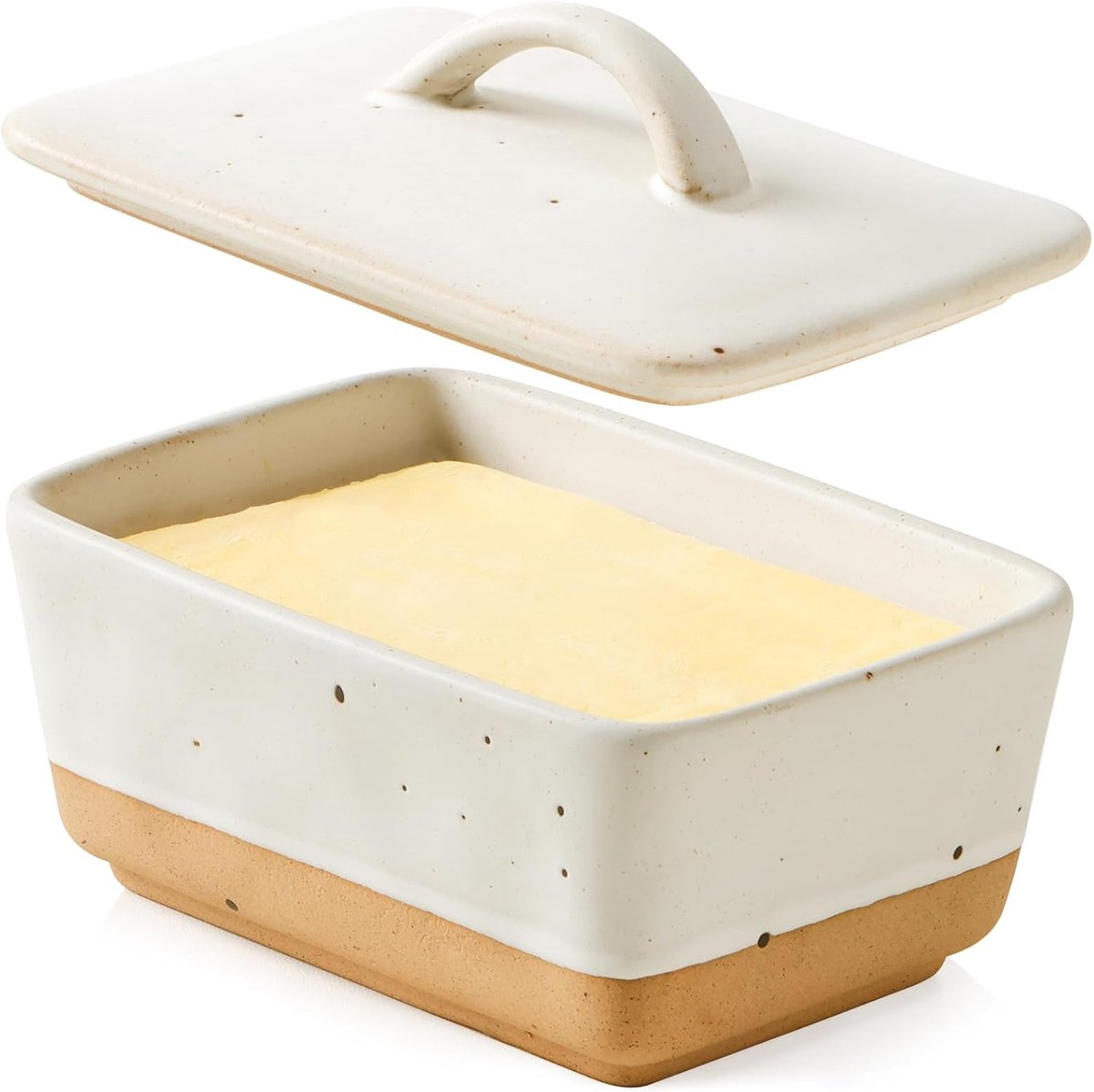 Ceramic butter dish with lid for countertop use, vintage European butter dish with lid, covered butter dish, suitable for 1 stick (white, uniform size)