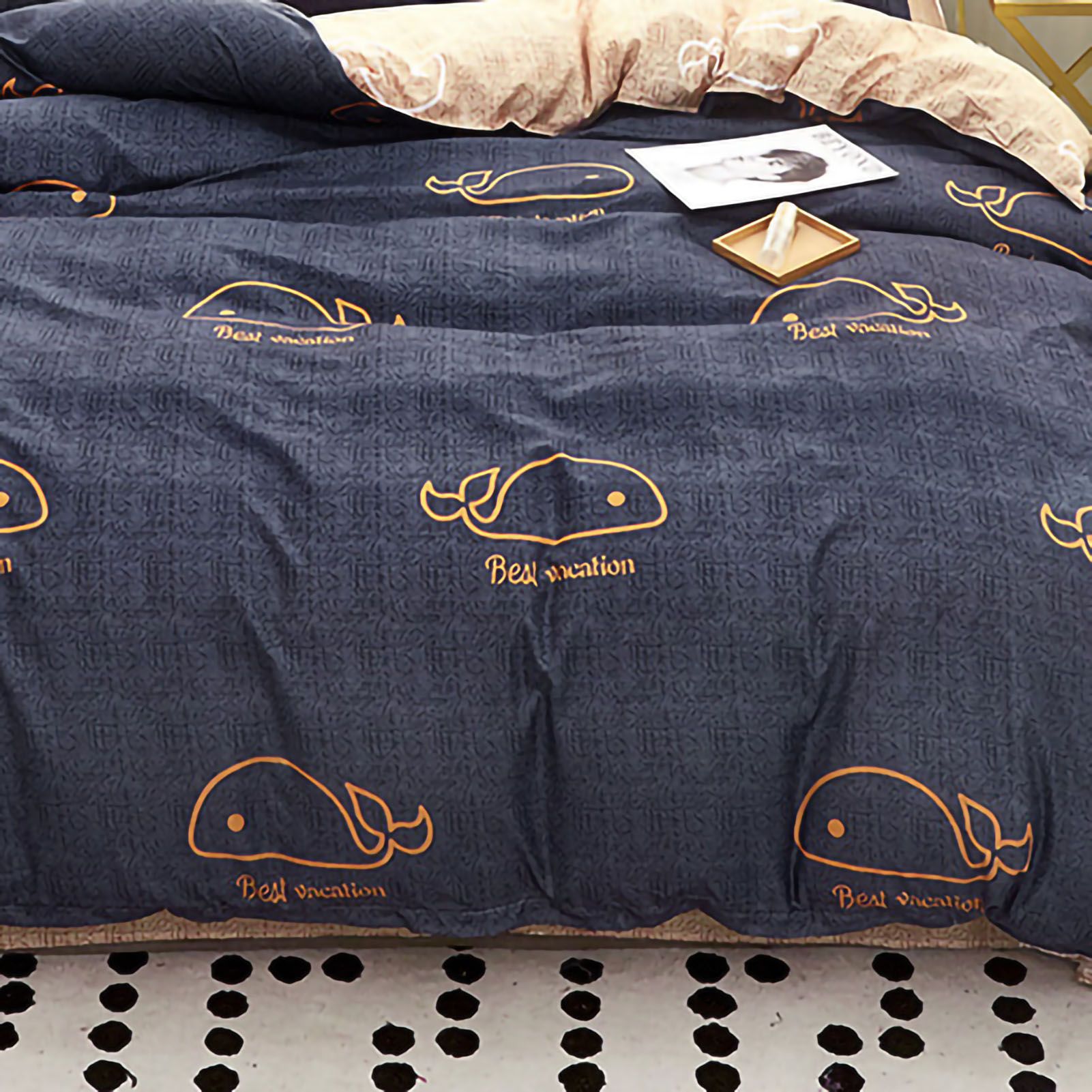 Skin Friendly Quilt Cover Thickened Polyester Soft Brushed Duvet Cover Quilt Bedding for Dormitory Bedroom Whale 150x200cm — image 5