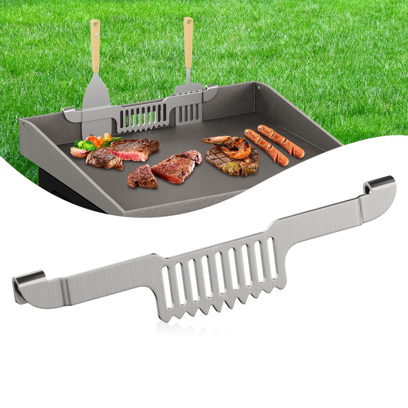 Grease Gate Spatula Holder for Griddle,Magnetic Design Stainless Steel Grease Trap Grill Food Mesh Screen Block Hold Rack