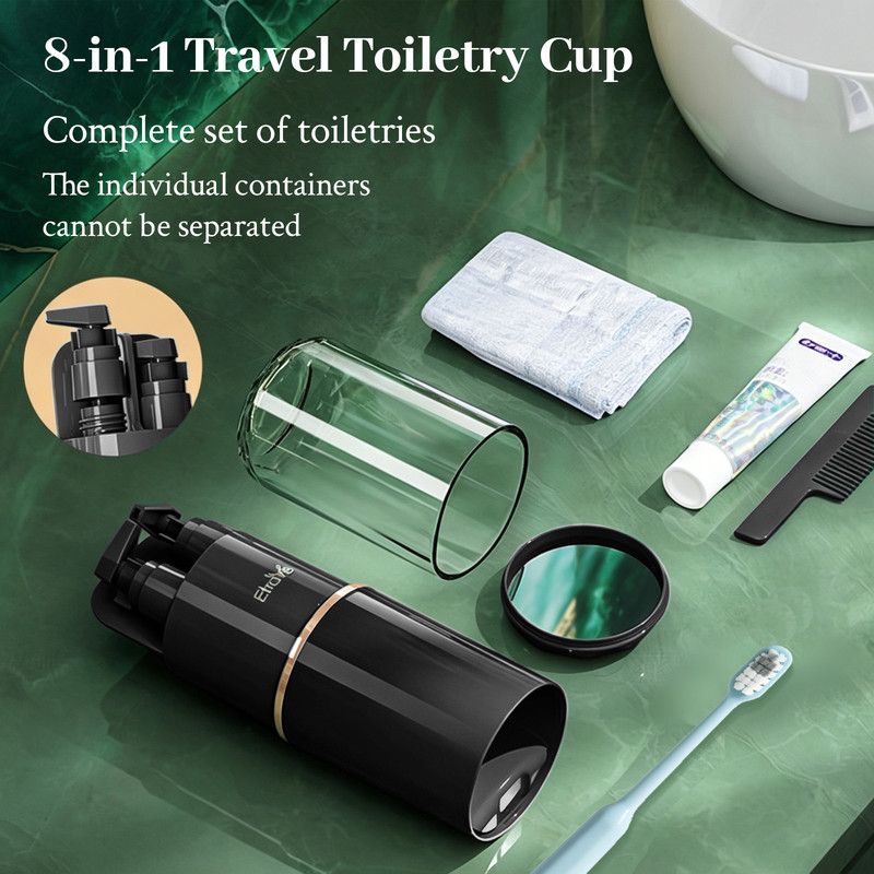 8-in-1 Portable Travel Toiletry Organizer Cup, Travel-Sized Toiletry Set for Business Trips and Vacations, Multifunctional All-in-One Travel Essential - Black — image 3