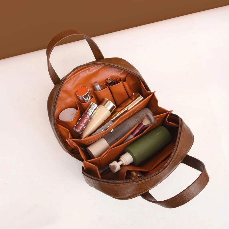 Green Retro PU Leather Cosmetic Bag - Large Capacity Travel Toiletry Organizer Pouch โ image 2